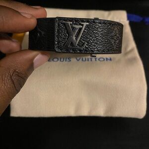 Louis Vuitton Black Leather LV Logo Cuff Bracelet